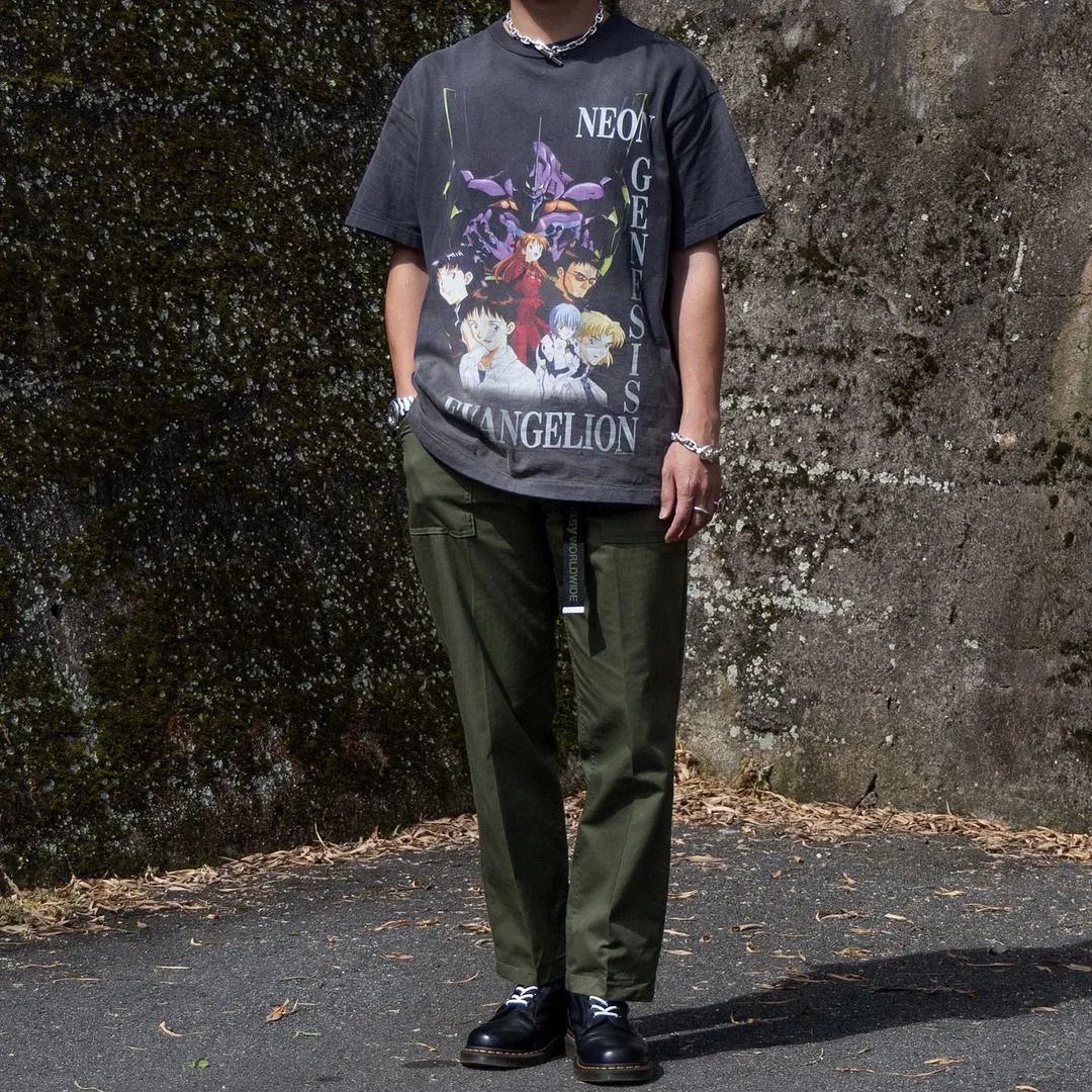 SAINT Mxxxxxx × EVANGELION NEON GNSIS TEE/BLK co-branded Neon Genesis Evangelion distressed short-sleeves, washed black S-XL, vintage NEW VINTAGE, top printing technology, garment dyeing, re-washed, distressed, correct co-branded main mark/washing mark